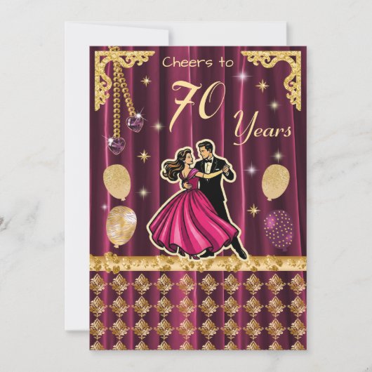 Gouden 70e verjaardag met dansende koppels kaart (Voorkant)