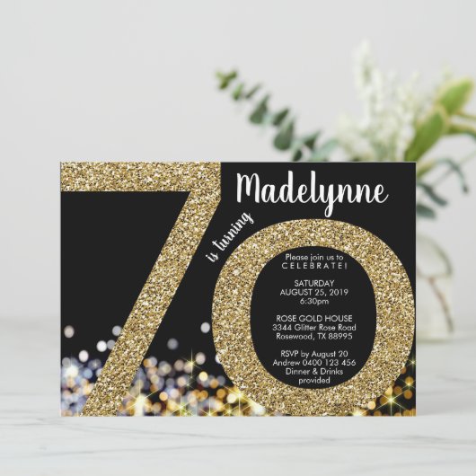 Gouden 70e verjaardag uitnodiging - 70e uitnodigin (Staand voorkant)