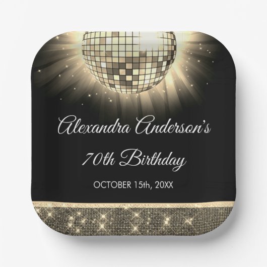 Gouden 70e verjaardagsfeestje 70's Disco Ball Papieren Bordje (Voorkant)