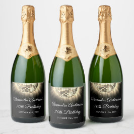 Gouden 70e verjaardagsfeestje 70's Disco Ball Sparkling Wijnetiket