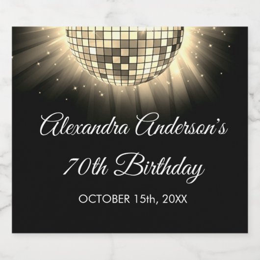 Gouden 70e verjaardagsfeestje 70's Disco Ball Sparkling Wijnetiket (Enkel label)