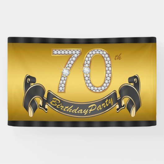 Gouden 70ste verjaardagsfeestje spandoek (Horizontaal)