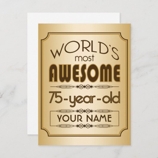Gouden 75e verjaardag viering wereld Best Fabulous Uitnodiging Briefkaart (Voorkant / Achterkant)