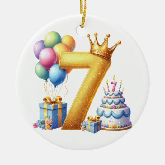 Gouden 7de verjaardag keramisch ornament (Voorkant)