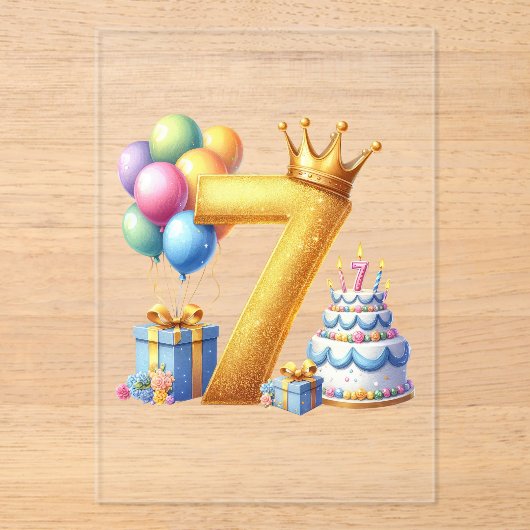 Gouden 7e verjaardag acryl uitnodigingen (Voorkant)