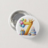 Gouden 7e verjaardag ronde button 3,2 cm (Voorkant /achterkant)