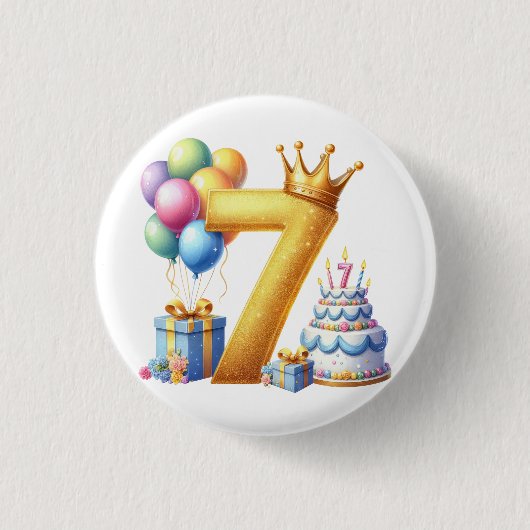 Gouden 7e verjaardag ronde button 3,2 cm (Voorkant)