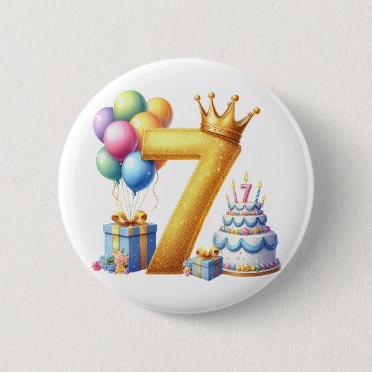 Gouden 7e verjaardag ronde button 5,7 cm (Voorkant)