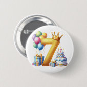 Gouden 7e verjaardag ronde button 5,7 cm (Voorkant /achterkant)