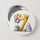 Gouden 7e verjaardag ronde button 7,6 cm (Voorkant /achterkant)