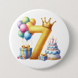 Gouden 7e verjaardag ronde button 7,6 cm