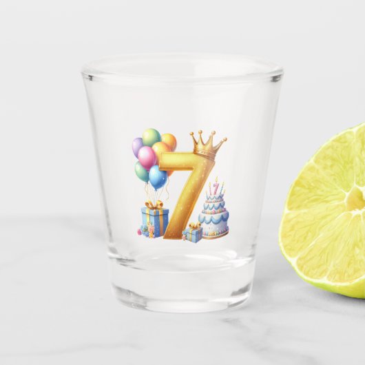 Gouden 7e verjaardag shot glas (Voorkant)