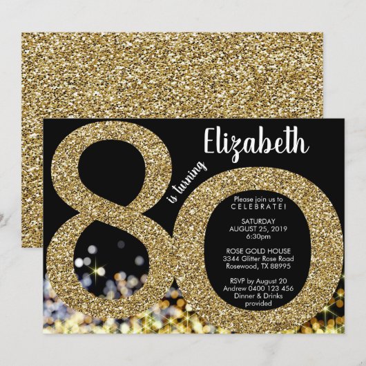 Gouden 80e verjaardag uitnodiging - 70e uitnodigin (Voorkant / Achterkant)