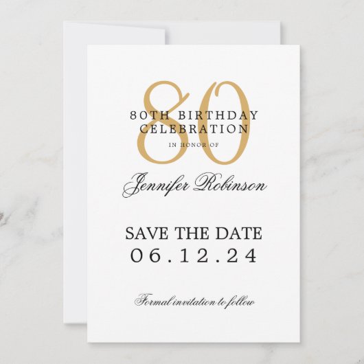 Gouden 80e verjaardagsfeest Bewaar de datum Kaart (Voorkant)