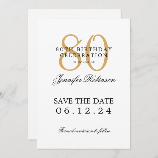 Gouden 80e verjaardagsfeest Bewaar de datum Kaart (Voorkant / Achterkant)