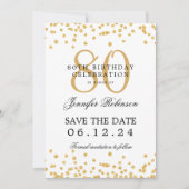 Gouden 80e verjaardagsfeest Save Date Confetti Kaart (Voorkant)