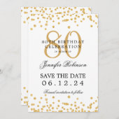 Gouden 80e verjaardagsfeest Save Date Confetti Kaart (Voorkant / Achterkant)