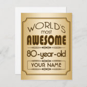 Gouden 80ste verjaardag viering wereld Best Fabulo Uitnodiging Briefkaart (Voorkant / Achterkant)