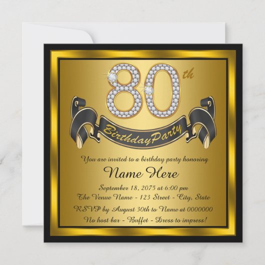 Gouden 80ste verjaardagsfeestje kaart (Voorkant)