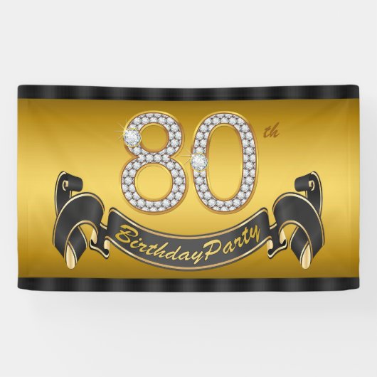 Gouden 80ste verjaardagsfeestje spandoek (Horizontaal)