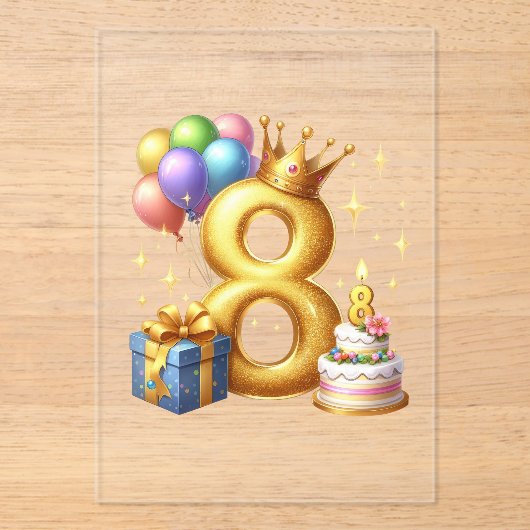Gouden 8e verjaardag acryl uitnodigingen (Voorkant)