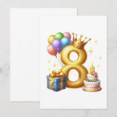 Gouden 8e verjaardag bedankkaart (Voorkant / Achterkant)