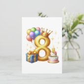 Gouden 8e verjaardag bedankkaart (Staand voorkant)