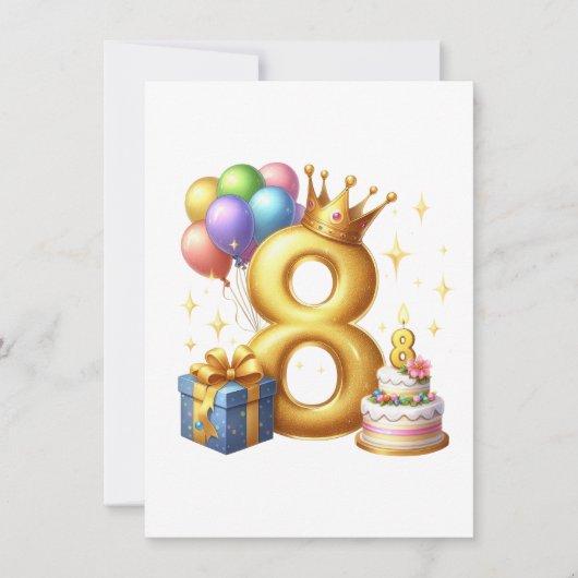 Gouden 8e verjaardag bedankkaart (Voorkant)