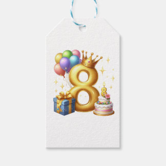 Gouden 8e verjaardag cadeaulabel