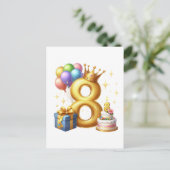 Gouden 8e verjaardag feestdagenkaart (Staand voorkant)