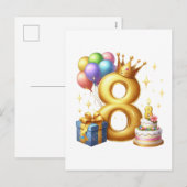 Gouden 8e verjaardag feestdagenkaart (Voorkant / Achterkant)