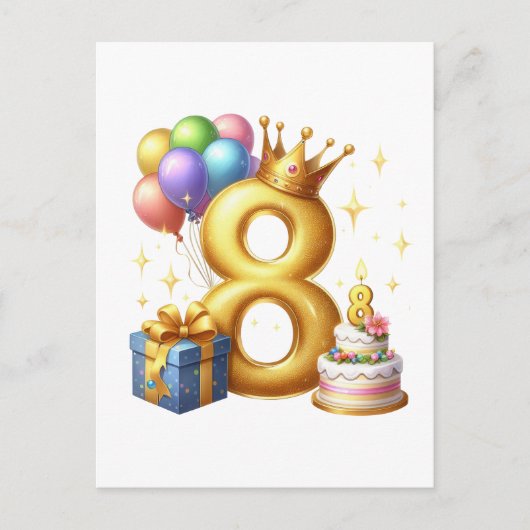 Gouden 8e verjaardag feestdagenkaart (Voorkant)