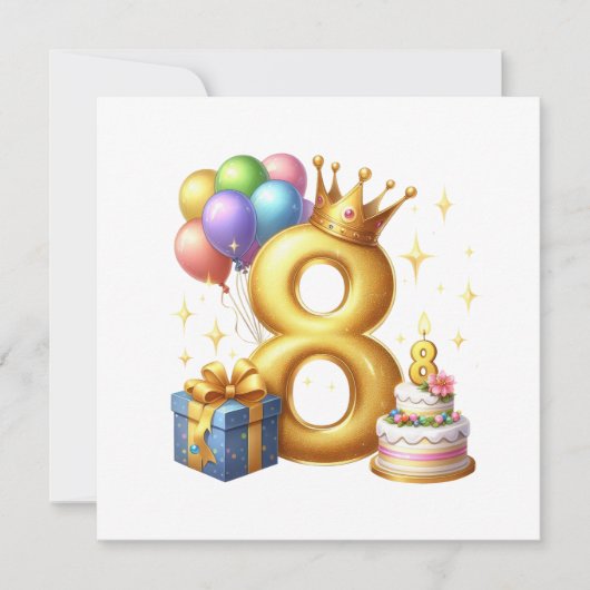 Gouden 8e verjaardag kaart (Voorkant)