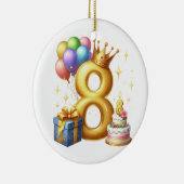 Gouden 8e verjaardag keramisch ornament (Rechts)