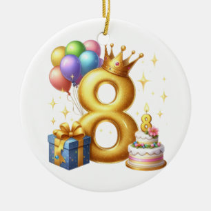 Gouden 8e verjaardag keramisch ornament