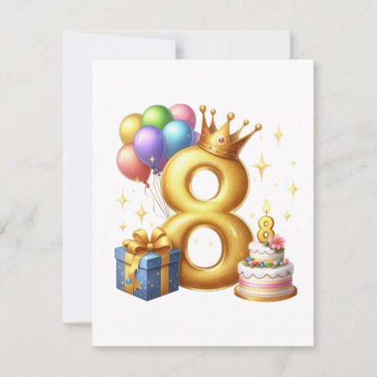 Gouden 8e verjaardag notitiekaartje (Voorkant)