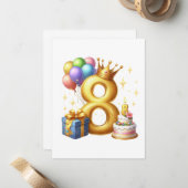 Gouden 8e verjaardag notitiekaartje (Voorkant / Achterkant in situ)
