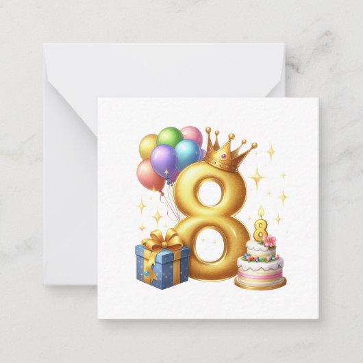 Gouden 8e verjaardag notitiekaartje (Voorkant)