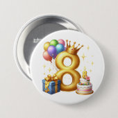 Gouden 8e verjaardag ronde button 7,6 cm (Voorkant /achterkant)