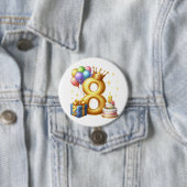 Gouden 8e verjaardag ronde button 7,6 cm (In situ)