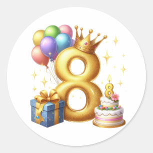 Gouden 8e verjaardag ronde sticker