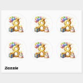 Gouden 8e verjaardag ronde sticker (Vel)