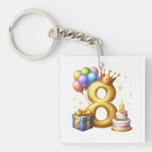 Gouden 8e verjaardag sleutelhanger
