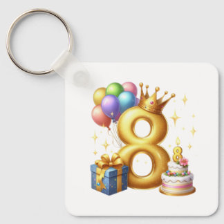 Gouden 8e verjaardag sleutelhanger