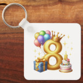 Gouden 8e verjaardag sleutelhanger (Voorkant)