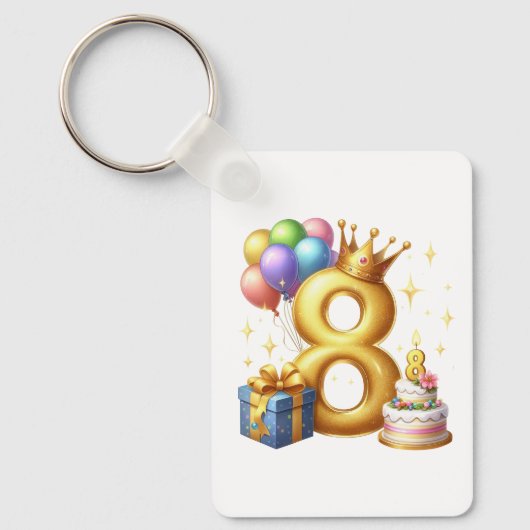 Gouden 8e verjaardag sleutelhanger (Voorkant)