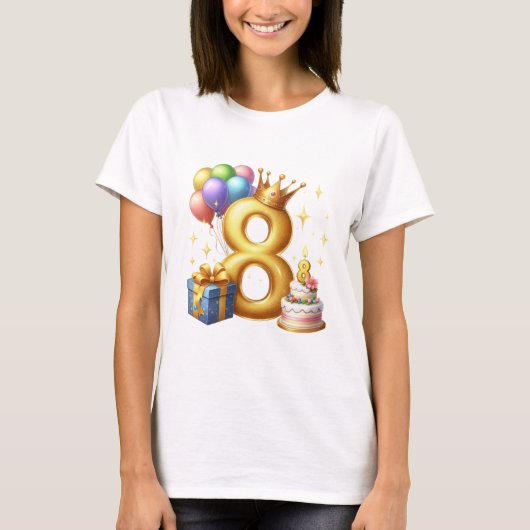 Gouden 8e verjaardag t-shirt (Voorkant)
