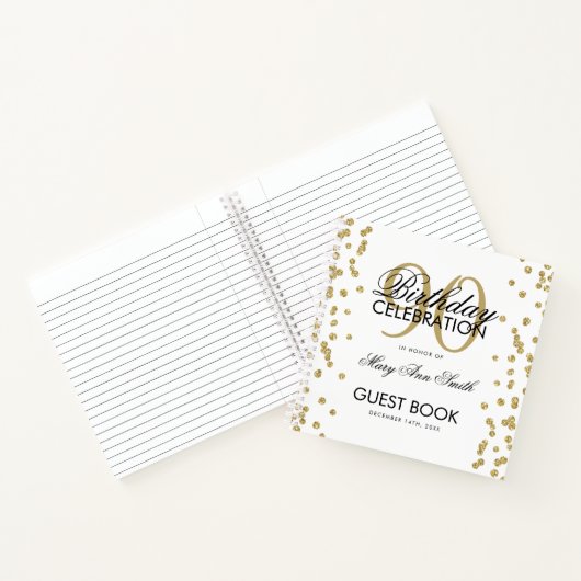 Gouden 90e verjaardag Guestbook Confetti Notitieboek (Binnen)