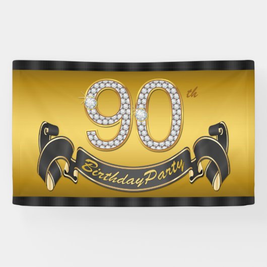 Gouden 90e verjaardagsfeestje spandoek (Horizontaal)