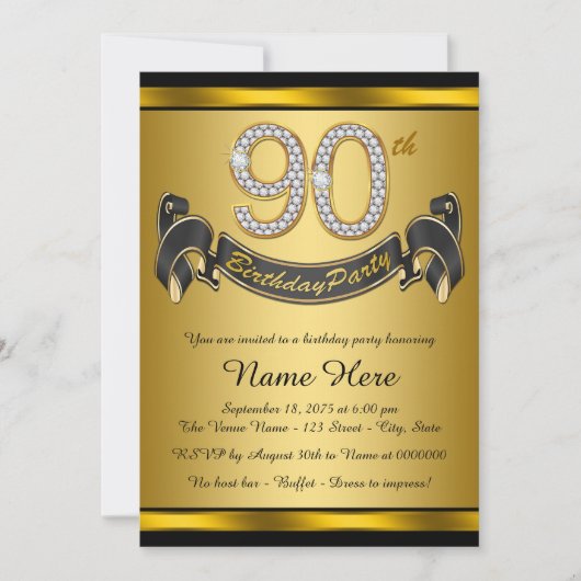 Gouden 90ste verjaardagsfeest kaart (Voorkant)